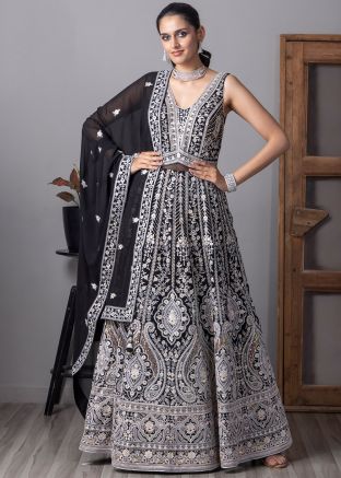 Black Embroidered Anarkali Salwar Suit Set