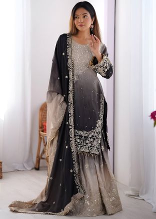 Readymade Shaded Grey Emroidered Palazzo Suit
