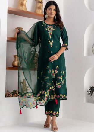 Readymade Green Embroidered Pant Suit Set
