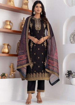 Readymade Black Zari Woven Pant Suit