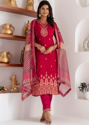 Pink Readymade Woven Pant Style Suit