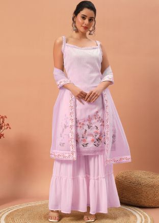 Pink Embroidered Salwar Suit Set In Georgette