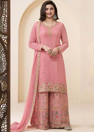 Prachi Desai Peach Embroidered Sharara Suit