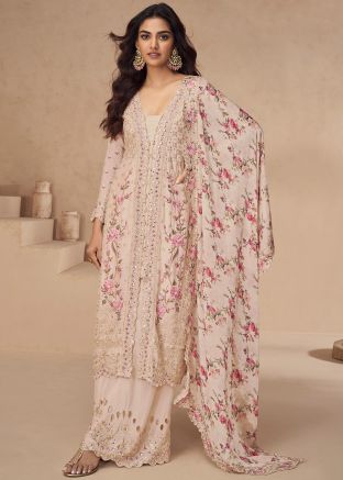 Pink Embroidered Readymade Palazzo Suit Set