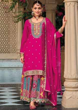Readymade Pink Embroidered Palazzo Suit