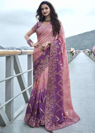 Shaded Pink & Purple Woven Saree