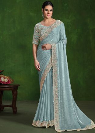 Blue Embroidered Saree With Blouse