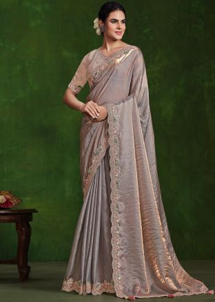 Dual Tone Peach Embroidered Saree