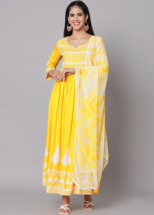 Yellow Embroidered Anarkali Salwar Suit Set