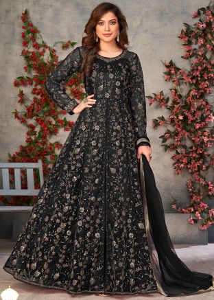 Black Embroidered Anarkali alwar Suit Set
