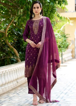Purple Zari Woven Salwar Suit Set