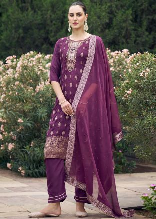 Purple Embroidered Salwar Suit Set