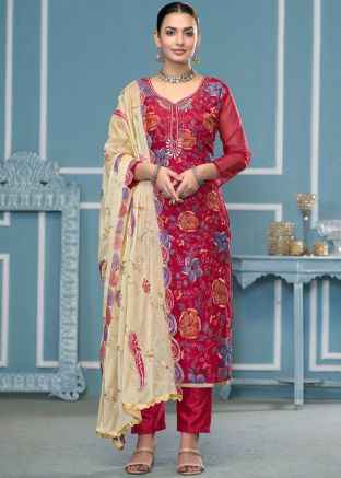 Rani Pink Floral Print Viscose Pant Suit Set