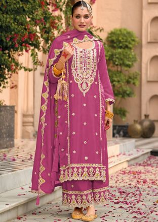 Purple Embroidered Palazzo Salwar Suit