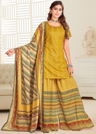 Readymade Yellow Embroidered Palazzo Suit