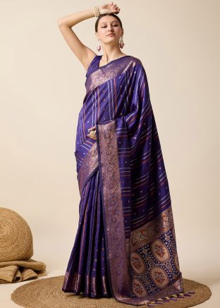 Blue Zari Woven Jacquard Saree & Blouse
