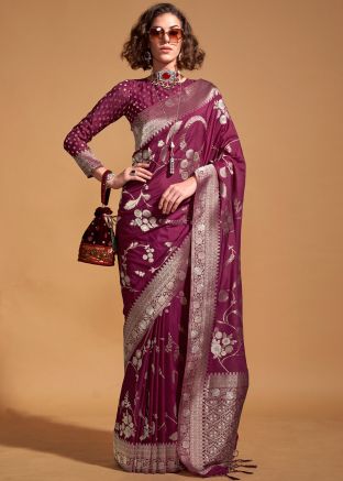 Purple Zari Woven Saree In Georgette