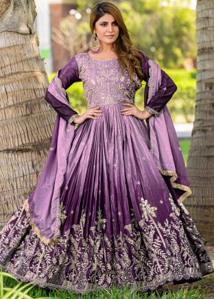 Purple Readymade Embroidered Anarkali Suit