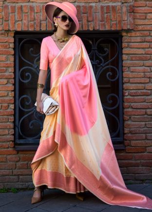 Shaded Pink Woven Work Art Silk Saree