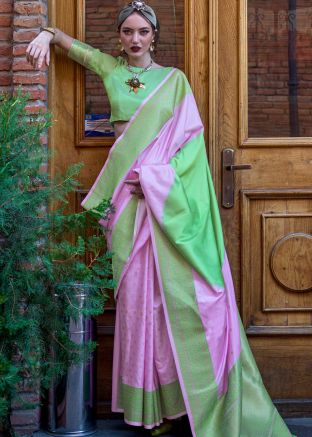 Shaded Pink Woven Saree With Blouse