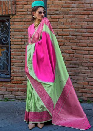 Shaded Green Woven Work Art Silk Saree