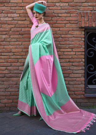 Shaded Green Woven Work Art Silk Saree