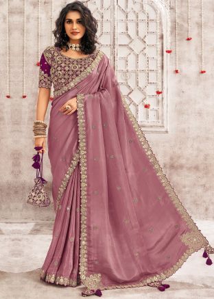 Dusty Pink Embroidered Border Saree