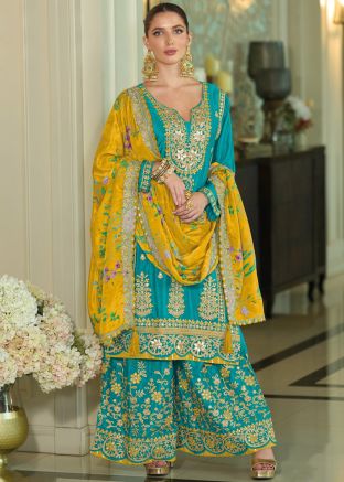 Blue Gota Patti Chiffon Salwar Suit Set