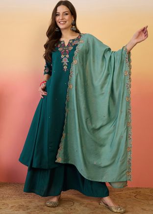 Teal Green Embroidered Salwar Suit Set