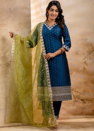 Blue Embroidered Pant Salwar Suit Set