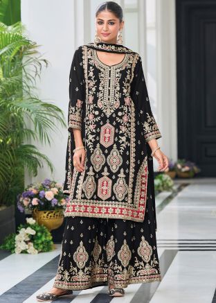 Readymade Black Embroidered Palazzo Suit Set