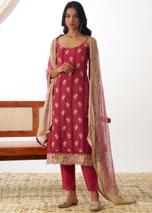 Pink Embroidered Organza Salwar Suit Set