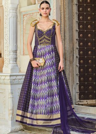 Readymade Purple Embroidered Anarkali Suit
