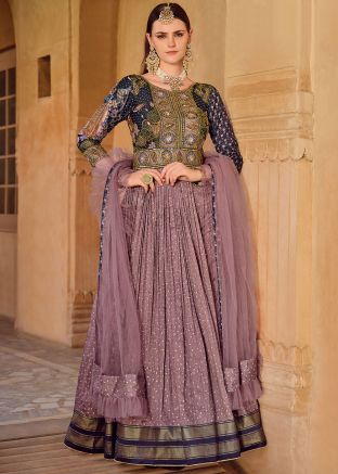 Mauve Purple Readymade Printed Anarkali Suit