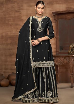 Black Embroidered Palazzo Salwar Suit Set