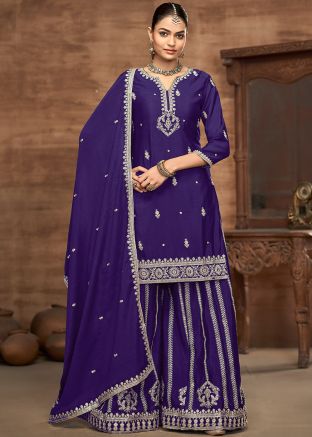 Purple Embroidered Salwar Suit Set