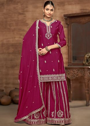 Magenta Embroidered Salwar Suit Set