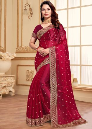 Red Art Silk Embroidered Saree