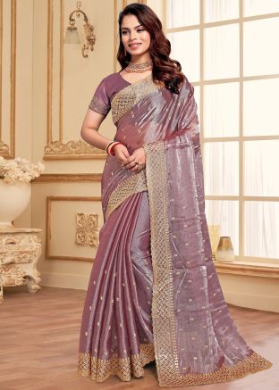 Mauve Purple Saree In Zari Embroidery