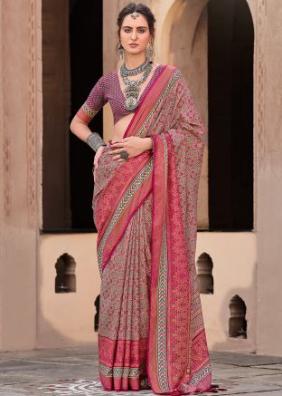 Maroon Art Silk Saree In Print