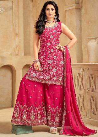 Pink Readymade Embroidered Palazzo Style Suit