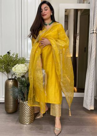 Yellow Embroidered Salwar Suit Set