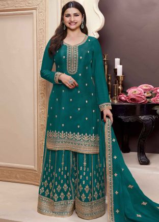 Teal Green Embroidered Salwar Suit Set