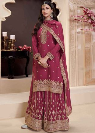 Pink Embroidered Palazzo Salwar Suit Set