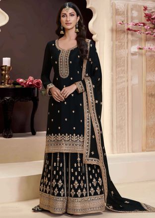 Black Embroidered Chiffon Salwar Suit Set