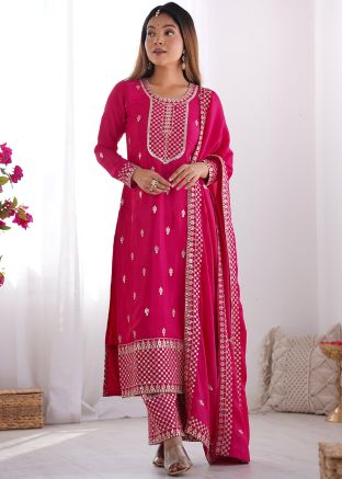Pink Embroidered Chiffon Slawar Suit Set