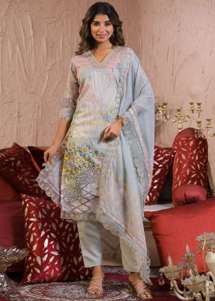 Grey Embroidered Salwar Suit Set