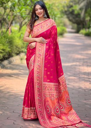 Pink Paithani Silk Saree In Woven Work