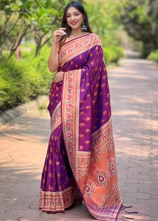 Purple Woven Saree In Paithani Silk