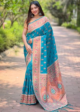 Blue Woven Paithani Silk Saree